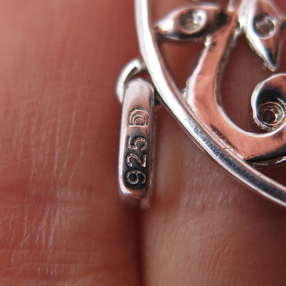 925 Sterling Silver Real Round-Cut Diamond Floral Scroll Charm Pendant