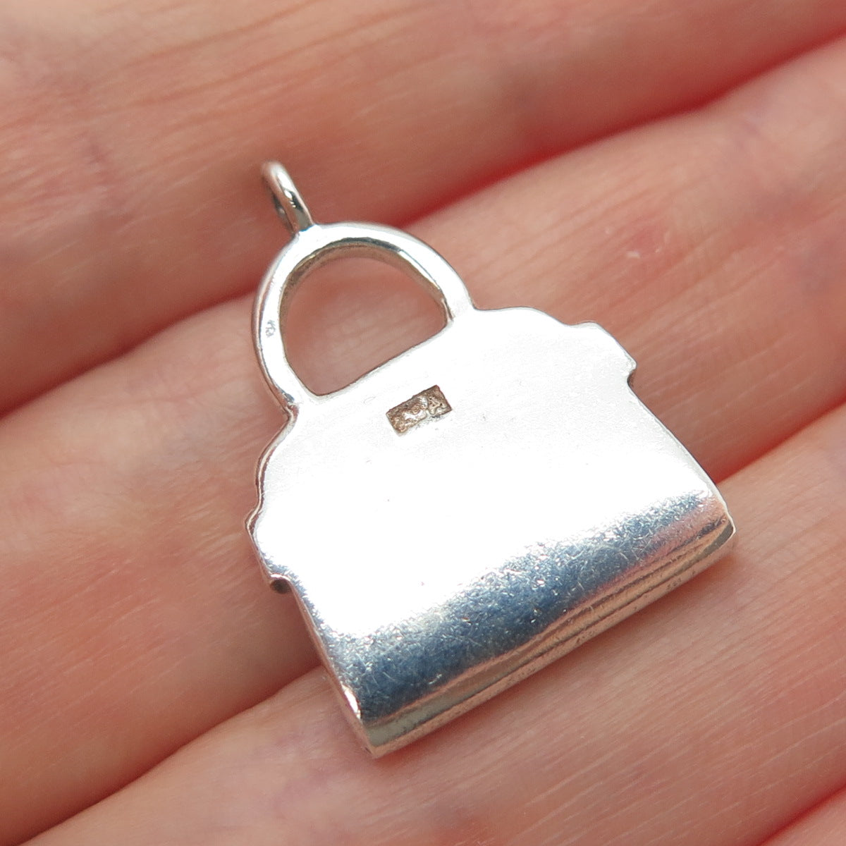 925 Sterling Silver Vintage Enamel Ladies Purse Charm Pendant