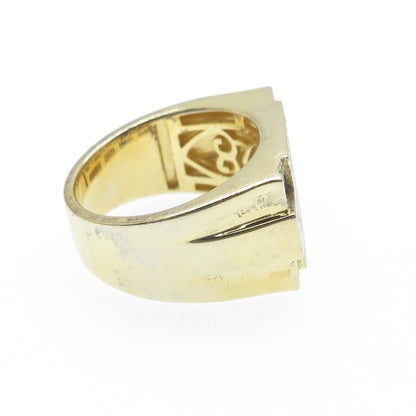925 Sterling Gold Plated Round-Cut Shaped C Z Cross Signet Wide Ring Size 10.25