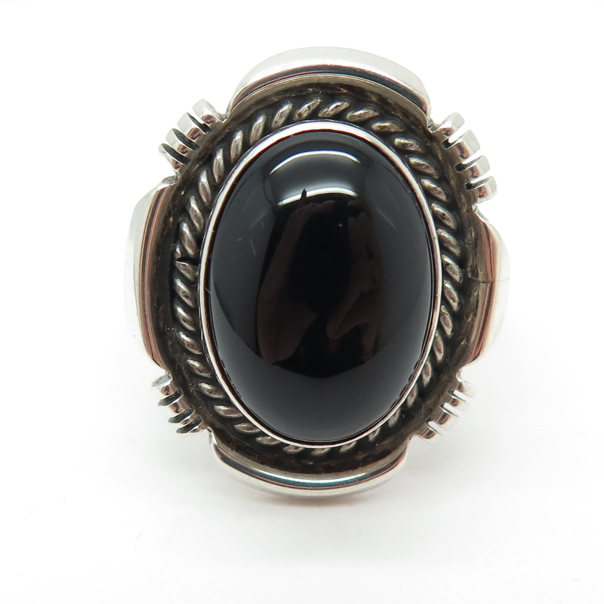 Old Pawn VPL Navajo 925 Sterling Silver Southwestern Black Onyx Ring Size 10.25