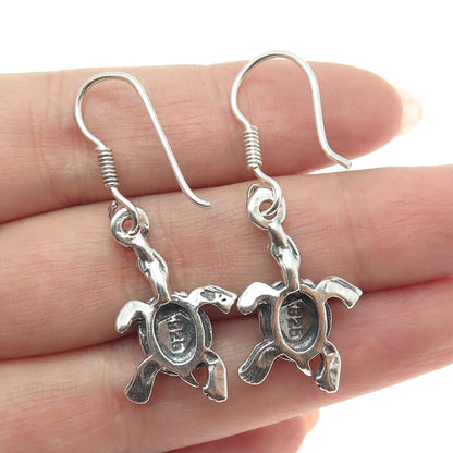 925 Sterling Silver Vintage Turtle Oxidized Dangle Earrings