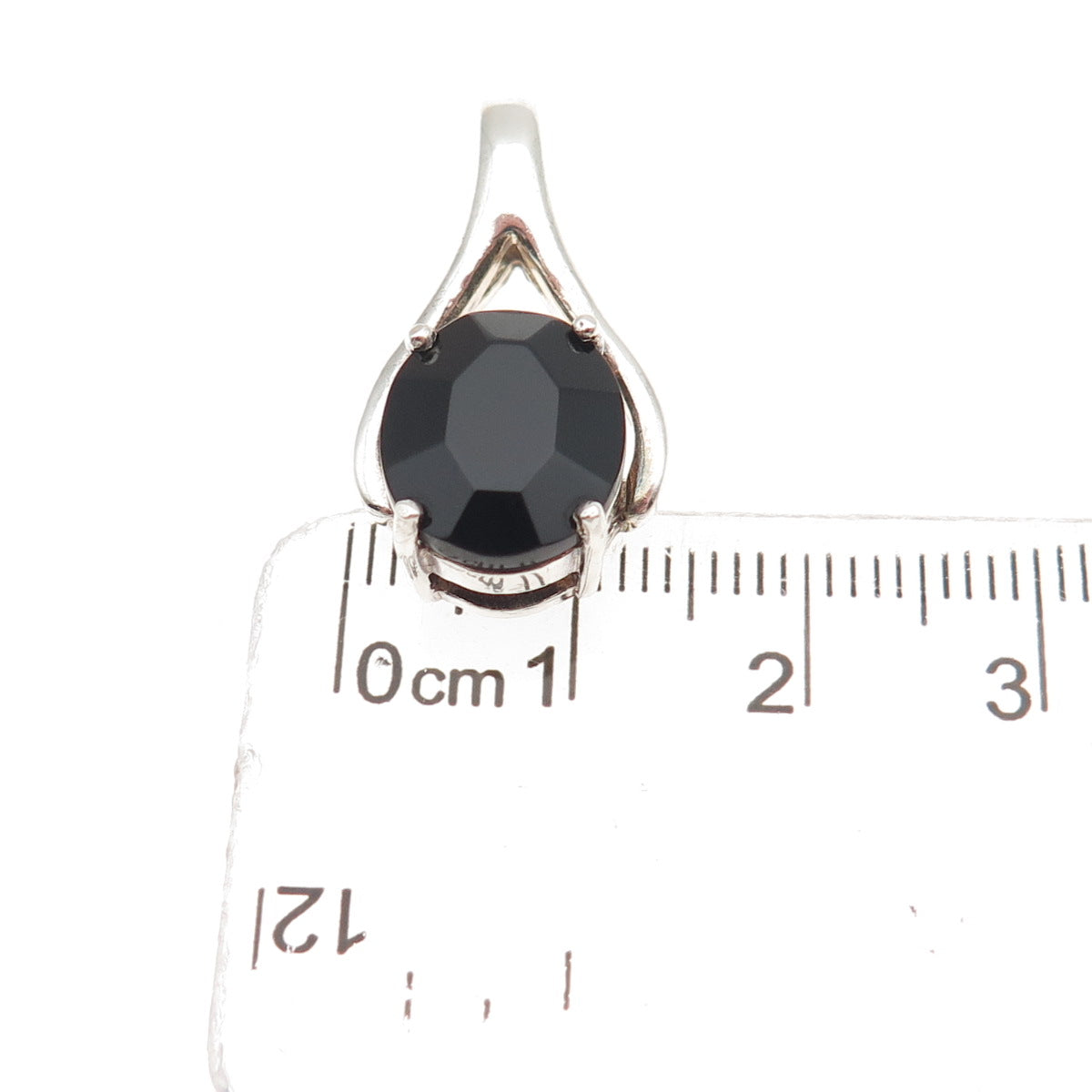 925 Sterling Silver Vintage Real Black Onyx Teardrop Charm Pendant
