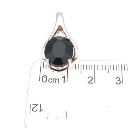 925 Sterling Silver Vintage Real Black Onyx Teardrop Charm Pendant