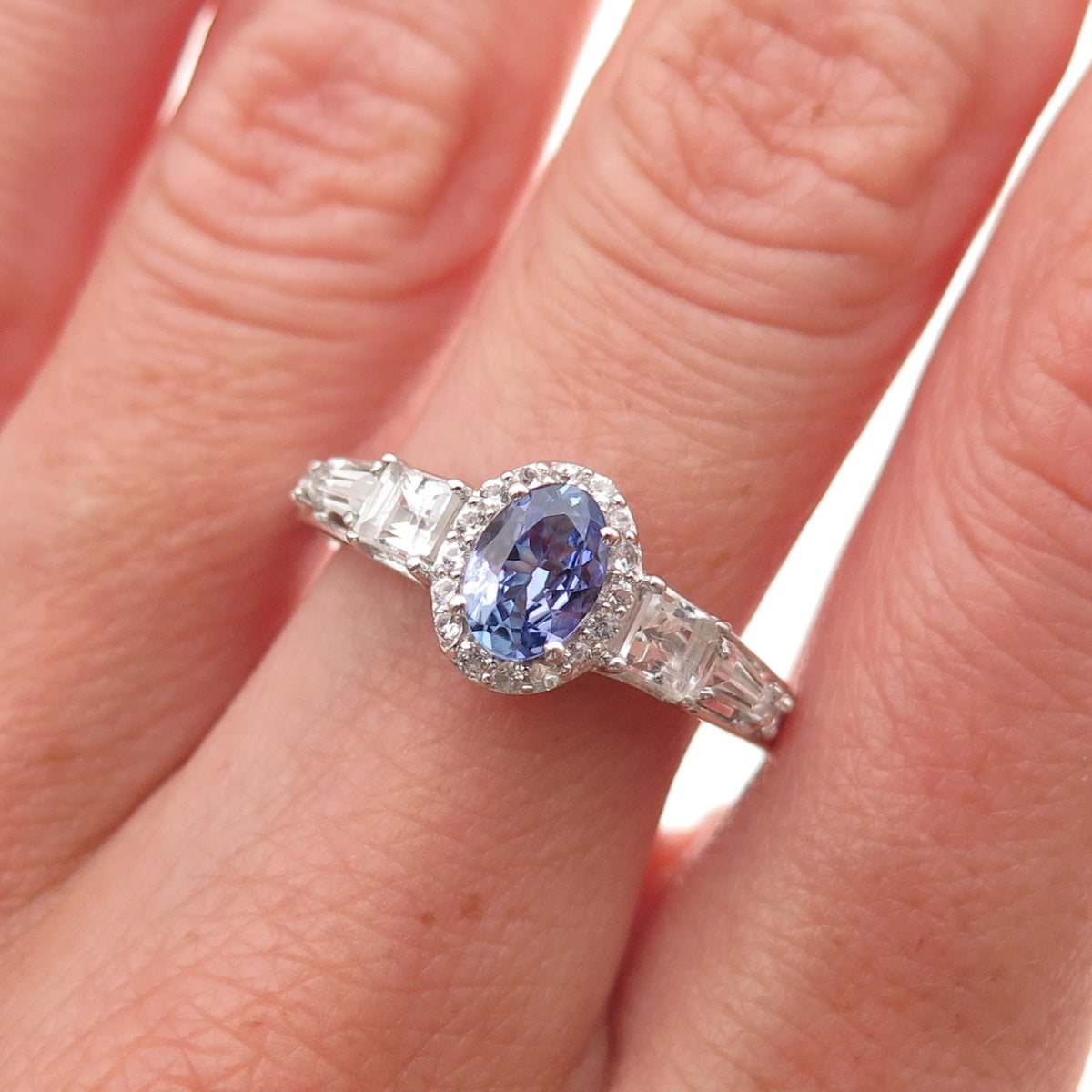 Chuck Clemency 925 Sterling Silver Real Tanzanite & White Topaz Ring Size 8.25