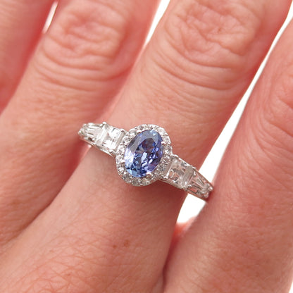Chuck Clemency 925 Sterling Silver Real Tanzanite & White Topaz Ring Size 8.25