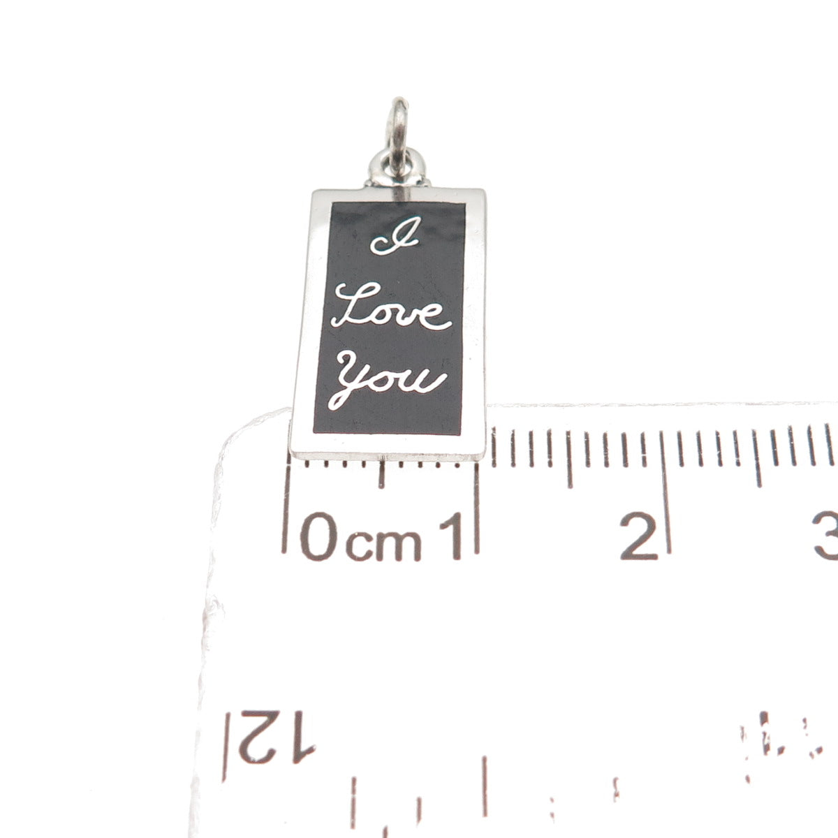 925 Sterling Silver Vintage Black Enamel I Love You Charm Pendant