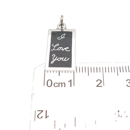 925 Sterling Silver Vintage Black Enamel I Love You Charm Pendant