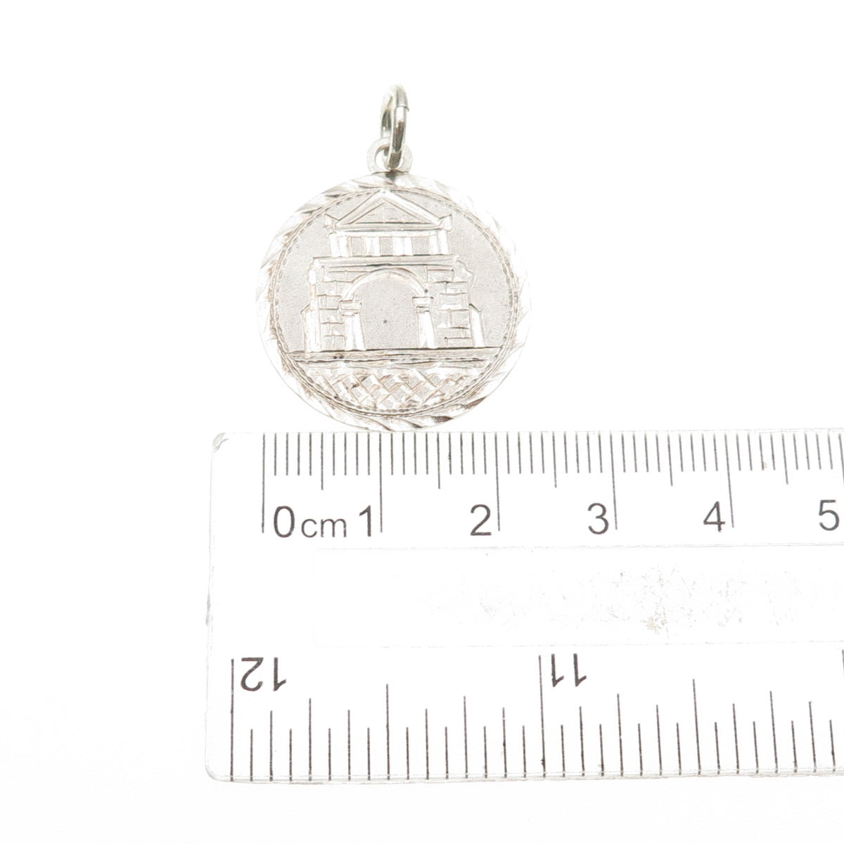 925 Sterling Silver Antique Art Deco Engraved Parthenon Token Charm Pendant