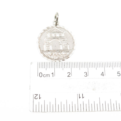 925 Sterling Silver Antique Art Deco Engraved Parthenon Token Charm Pendant