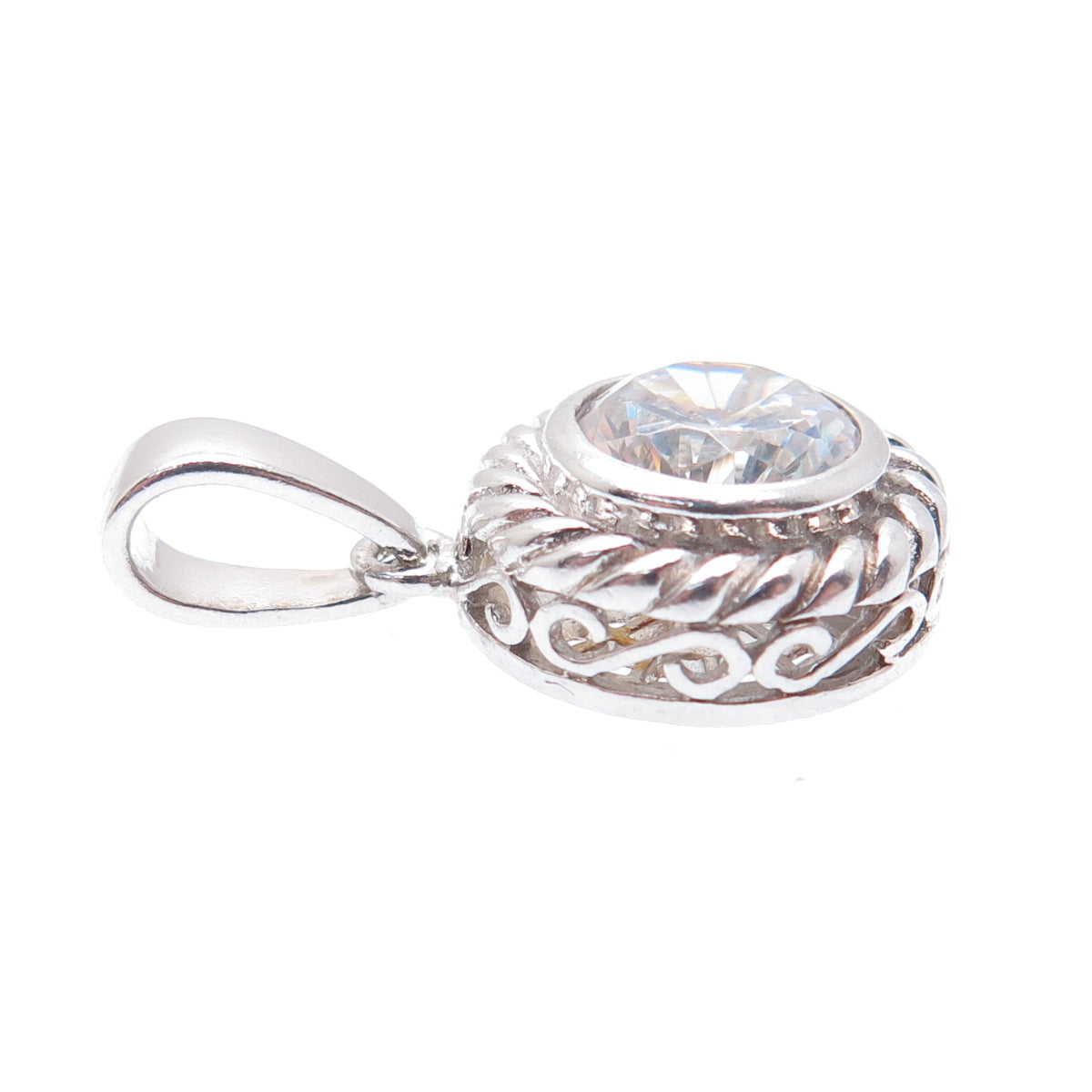 925 Sterling Silver Round-Cut C Z Minimalist Charm Pendant