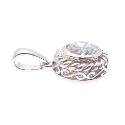 925 Sterling Silver Round-Cut C Z Minimalist Charm Pendant