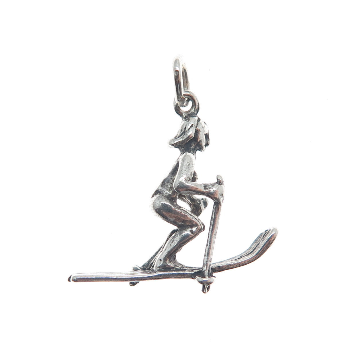 MAISELS INDIAN TRADING 925 Sterling Silver Vintage Skier Oxidized Charm Pendant