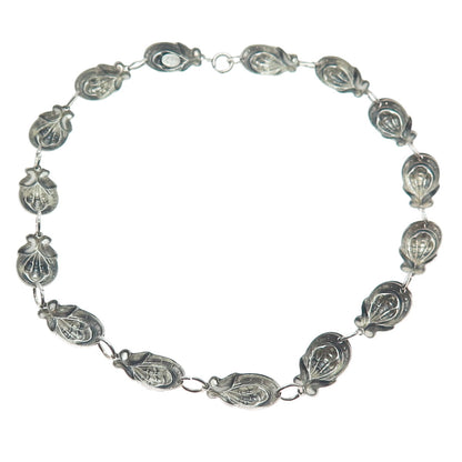 JEWELART 925 Sterling Silver Antique Art Deco Shell Oxidized Chain Necklace