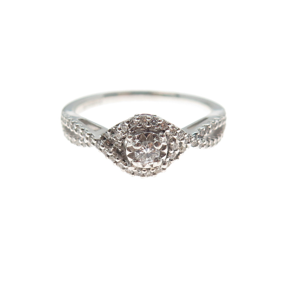 SAI 925 Sterling Silver Real Pink Topaz & Swarovski White Crystal Ring Size 7.25