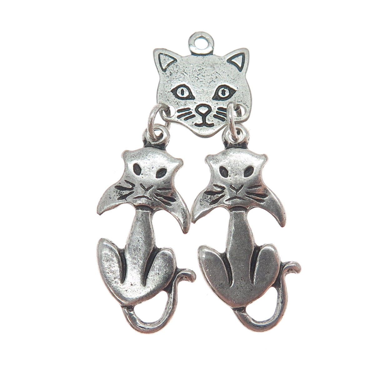 925 Sterling Silver Vintage Modernist Cat Oxidized Charm Pendant