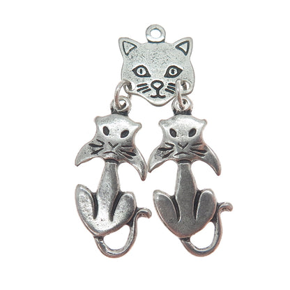 925 Sterling Silver Vintage Modernist Cat Oxidized Charm Pendant