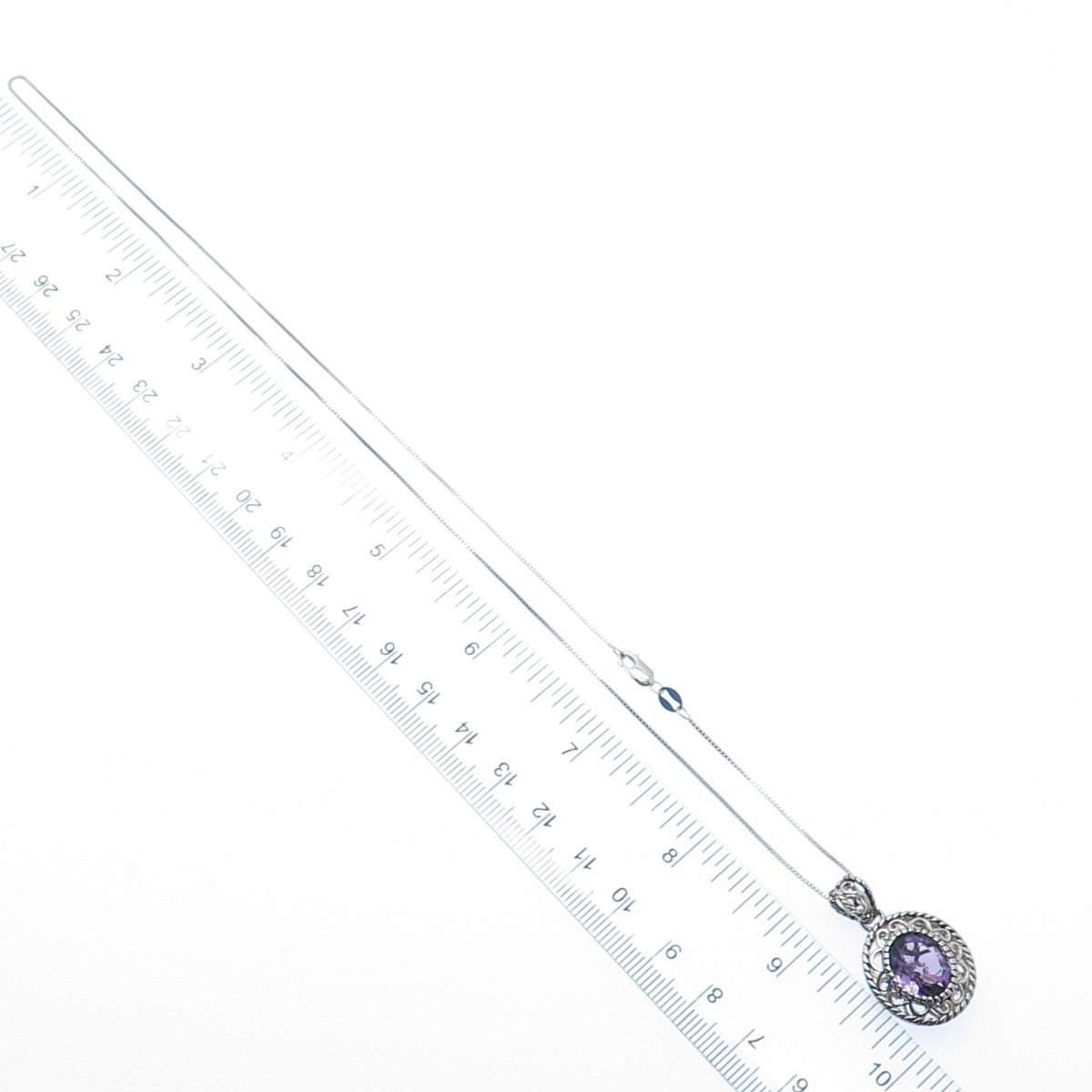 925 Sterling Silver SMK Real Amethyst Gem Swirl Pendant Box Chain Necklace 18"