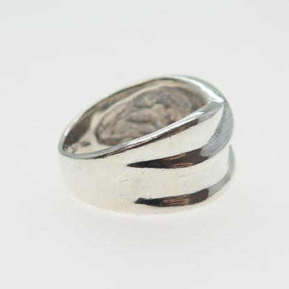 925 Sterling Silver Vintage Modernist Crisscross Ring Size 6.5