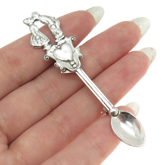 LANG 925 Sterling Silver Antique Art Deco Kissing Couple Salt Spoon Pin Brooch