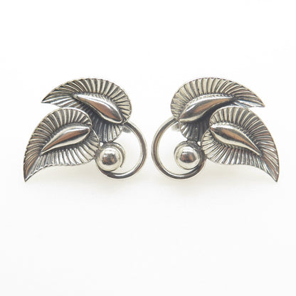 DANECRAFT 925 Sterling Silver Antique Art Deco Floral Leaf Screw Back Earrings