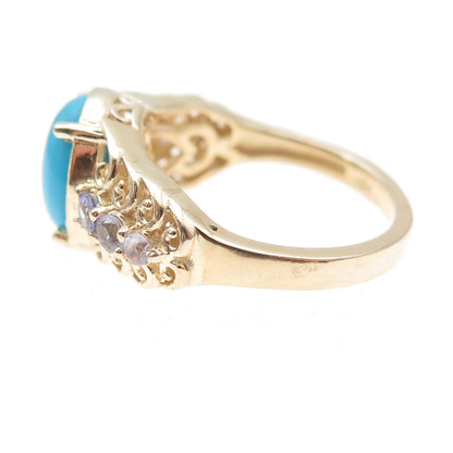 Chuck Clemency 925 Sterling Gold Plated Real Turquoise Tanzanite Ring Size 8.25