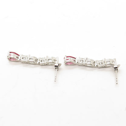 925 Sterling Silver White & Pink C Z Dangling Earrings