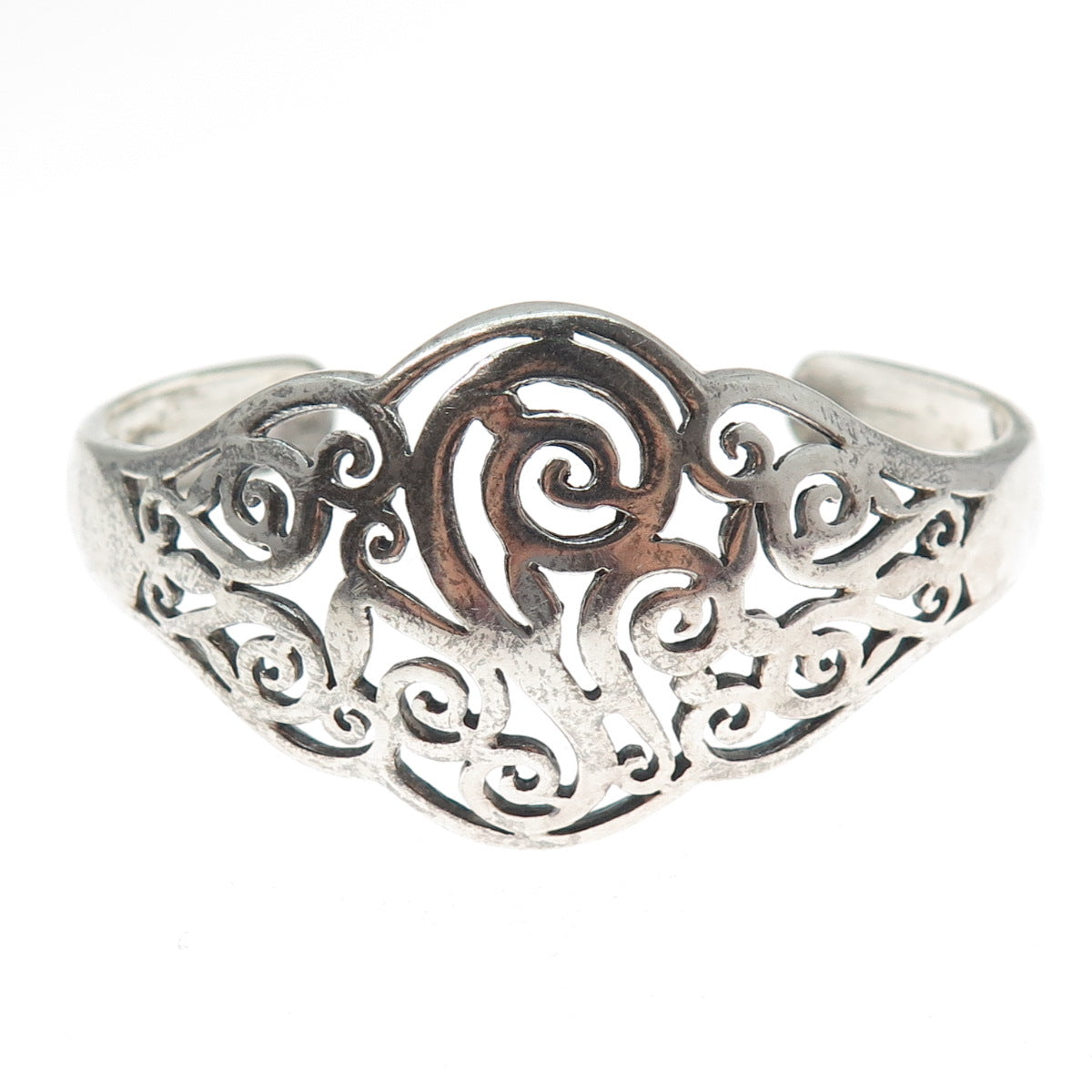 925 Sterling Silver Vintage Modernist Ornate Swirl Adjustable Cuff Bracelet 6"