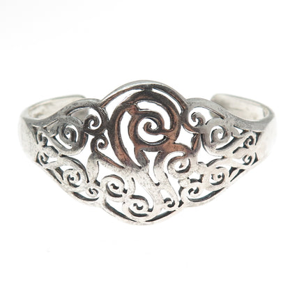 925 Sterling Silver Vintage Modernist Ornate Swirl Adjustable Cuff Bracelet 6"