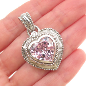 Judith Ripka 925 Sterling Silver Lavender & White C Z Heart Charm Pendant