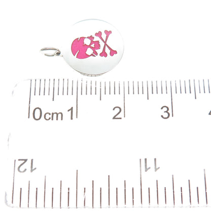 925 Sterling Silver Pink Enamel Skull & Crossed Bones Minimalist Charm Pendant