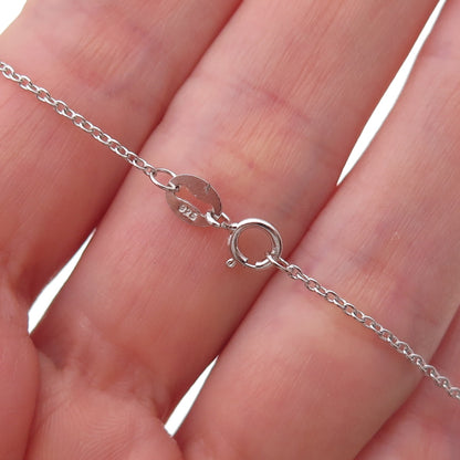 925 Sterling Silver Real Round-Cut Diamond Heart Cable Chain Necklace 18"
