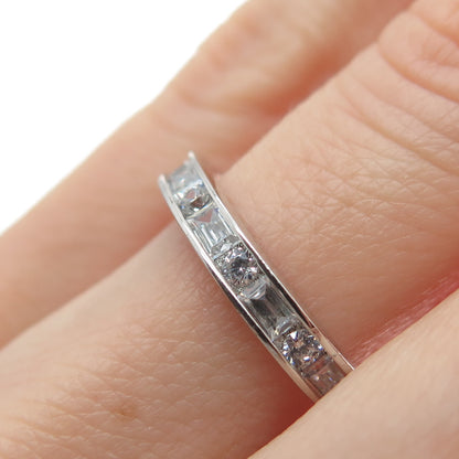 JOY & RACHEL 925 Sterling Silver Round Emerald-Cut C Z Eternity Ring Size 6.25