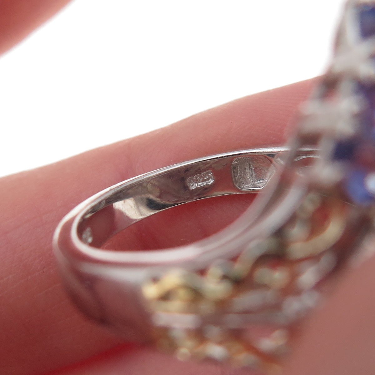 Chuck Clemency Sterling Silver 2-Tone Real Diamond & Tanzanite Ring Size 8.25