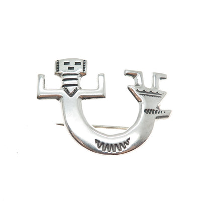 Felix Joe Navajo Old Pawn Sterling Silver Vintage Kachina Doll Tribal Pin Brooch