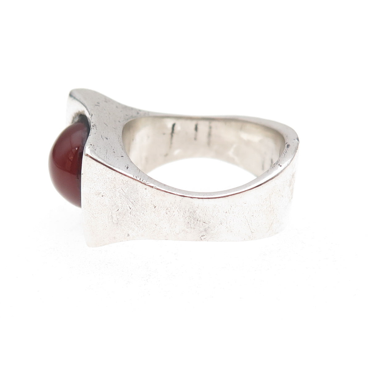925 Sterling Silver Vintage Real Carnelian Modernist Oxidized Ring Size 7