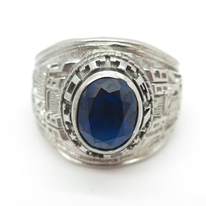 REED & CO Sterling Vintage 1996 Lab-Created Sapphire Totten School Ring Size 8.5