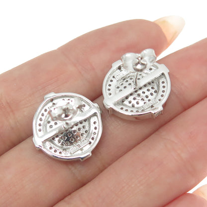 925 Sterling Silver Round-Cut C Z Button Stud Earrings