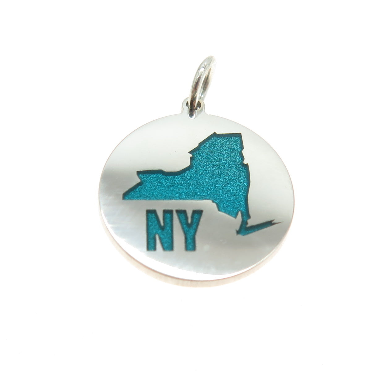 925 Sterling Silver Turquoise Enamel New York State Map Minimalist Charm Pendant