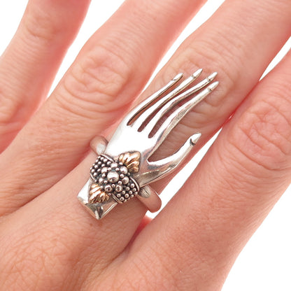 925 Sterling Silver 2-Tone Vintage Ladies Hand Oxidized Ring Size 6.75