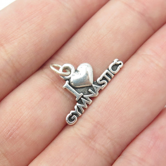 SUNDANCER JEWELRY CO. 925 Sterling Silver Vintage I Love Gymnastics Pendant