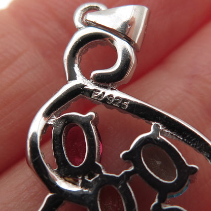 925 Sterling Silver Round & Oval-Cut Multi-Color C Z Charm Pendant