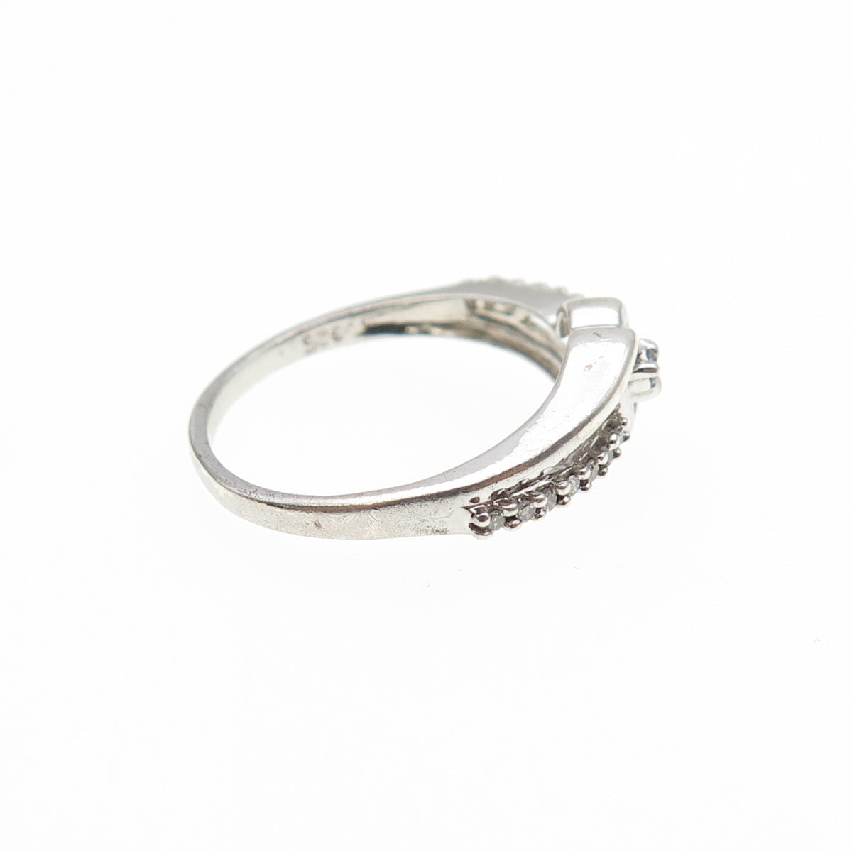 925 Sterling Silver Real Round-Cut Diamond Heart Ring Size 6.5