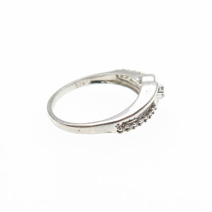 925 Sterling Silver Real Round-Cut Diamond Heart Ring Size 6.5