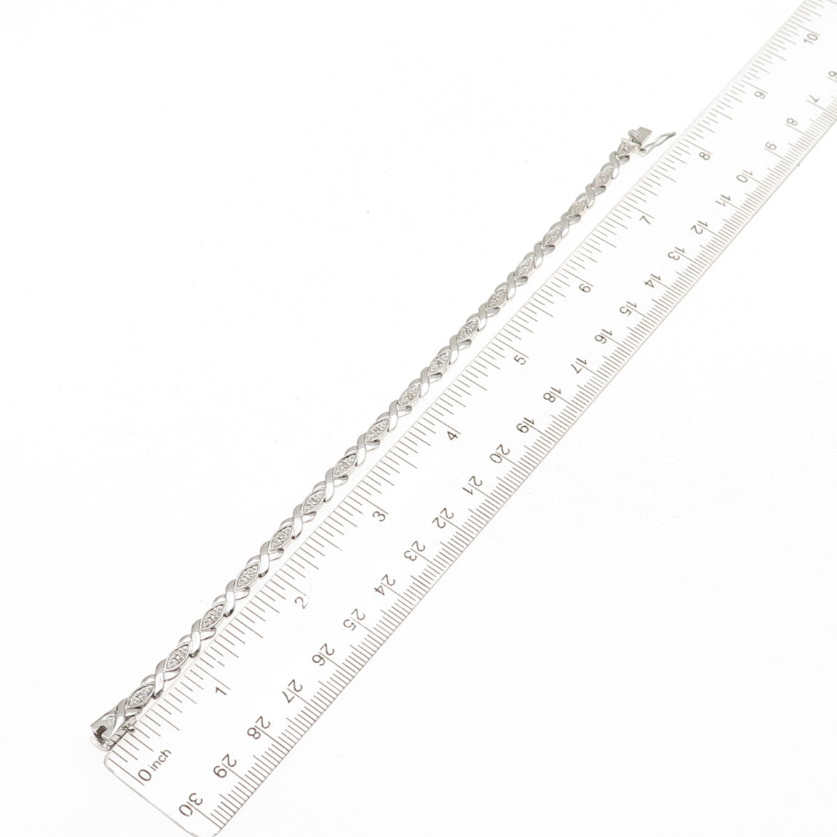 925 Sterling Silver Real Round-Cut Diamond XO Hugs & Kisses Bracelet 7.5"