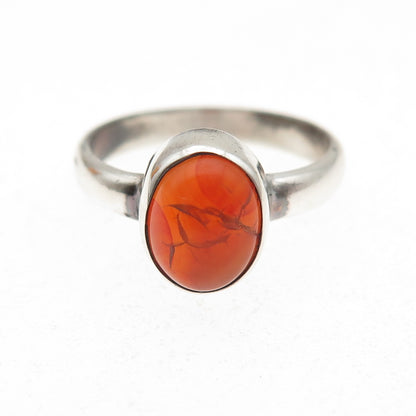 925 Sterling Silver Vintage Real Cabochon Agate Oxidized Ring Size 6.5