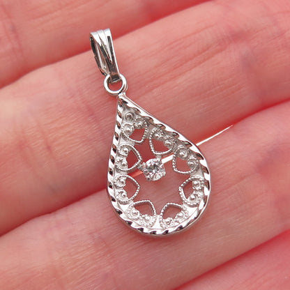 Marvel 925 Sterling Silver Vintage Round-Cut C Z Heart Teardrop Charm Pendant