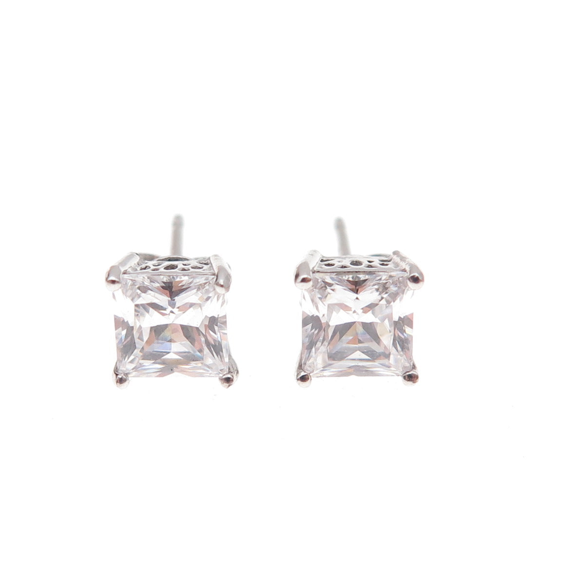 925 Sterling Silver Princess-Cut C Z Stud Earrings
