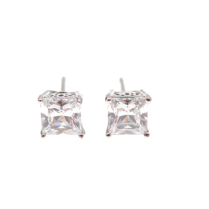 925 Sterling Silver Princess-Cut C Z Stud Earrings