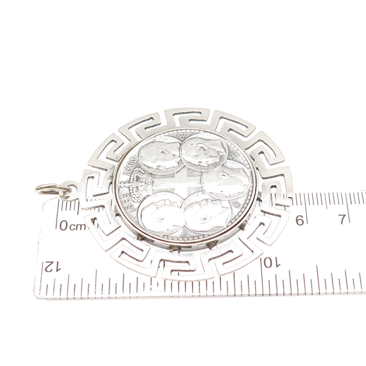 835 Silver Coin & Sterling Frame Vintage 1963 Greece 30 Drachmai Paul I Pendant
