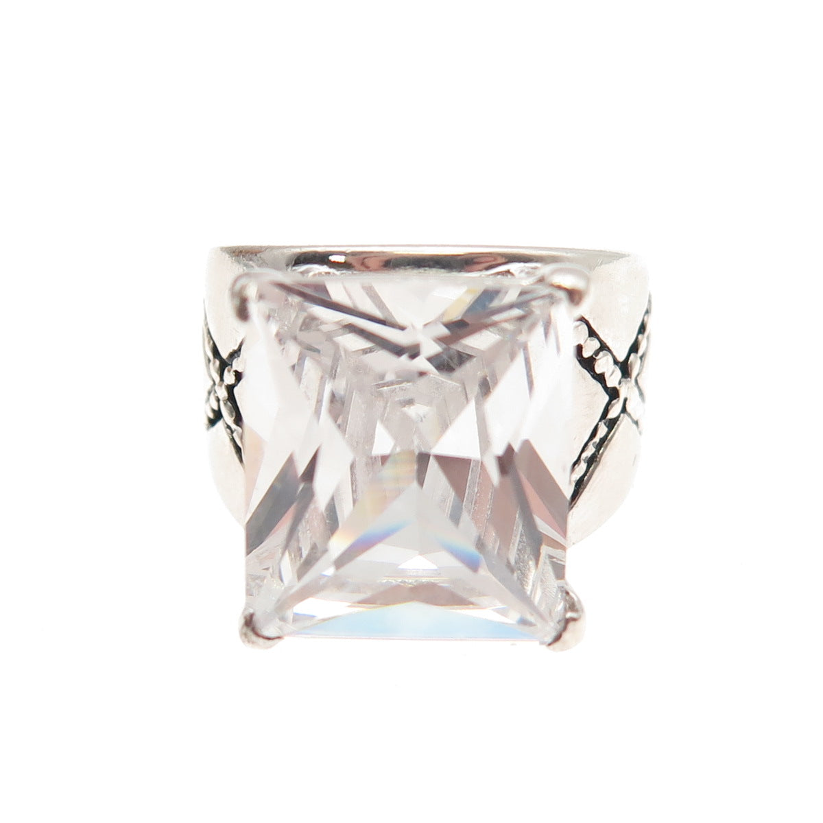925 Sterling Silver Radiant-Cut C Z X Shape Ring Size 5
